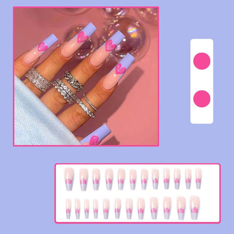 Ongles violets à motif de cœur de style ballet(24pièces)
