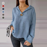Sweatshirt à capuche avec col en V et bouton unique