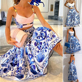 Robe deux pièces en porcelaine bleue et blanche