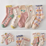 5 paires de chaussettes femme en coton fleuri rose