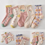 5 paires de chaussettes femme en coton fleuri rose