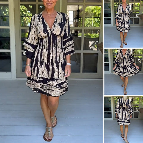 Robe à Manches Trois Quarts à Col en V