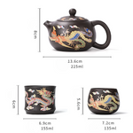 Théière Dragon et Phoenix en argile violette