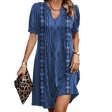 Robe vintage col V à imprimé géométrique