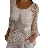 Tops en crochet à col rond et creux étoiles