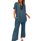 Pantalon deux pièces en coton et lin pour femme