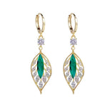Boucles d'oreilles en rameaux d'or et feuilles de jade