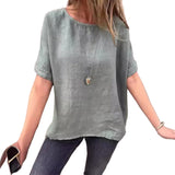T-shirt ample à manches mi-longues en coton et lin