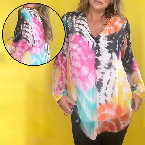 Top décontracté à col en V Tie-dye