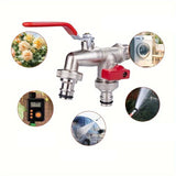 Robinet double sortie en alliage de zinc pour jardinage