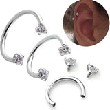 Bague en zircone en forme de fer à cheval avec barres filetées pour piercings