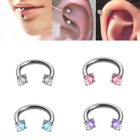 Anillo de zirconia en forma de herradura con barras roscadas para piercings