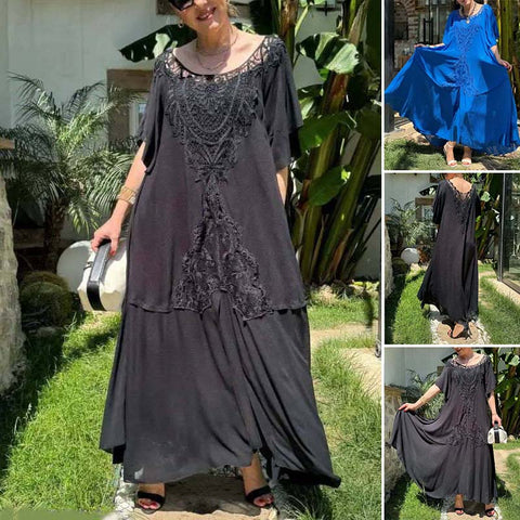 Robe à ourlet en dentelle et patchwork