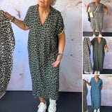 Robe à manches courtes à col en V en imprimé léopard