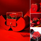 Coffret Pomme Rouge Avec Rose Eternelle Et Collier
