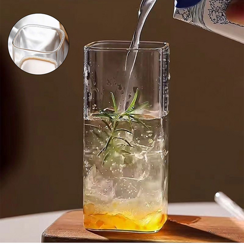 Verre à boisson carré, chic et pratique, avec couvercle et paille