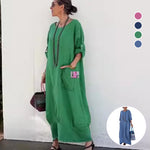 Robe longue en patchwork de coton et de lin