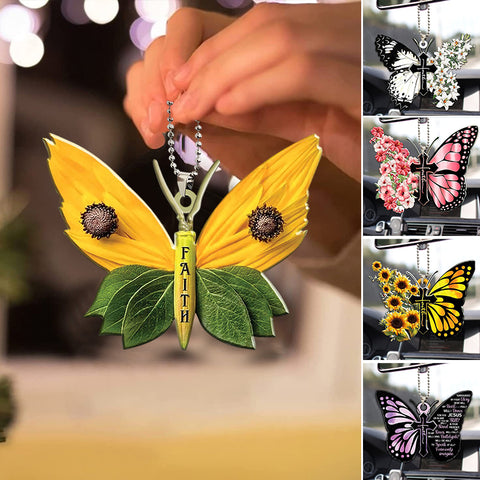 Pendentif Croix Papillon Coloré Unique