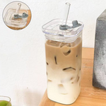 Verre à boisson carré, chic et pratique, avec couvercle et paille