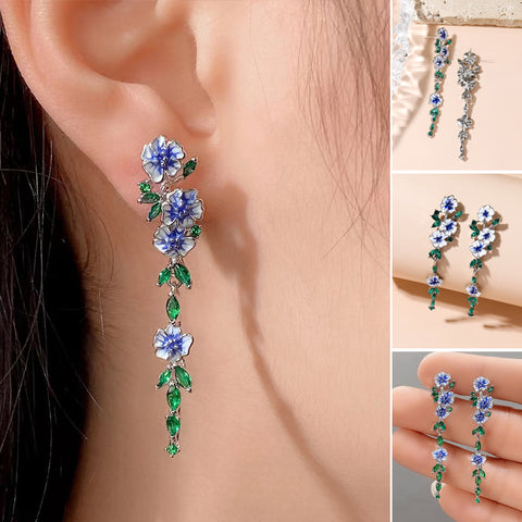 Boucles d'oreilles en chaîne à fleurs bleues