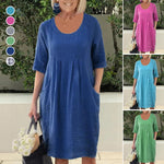 Robe trapèze à poches de couleur unie