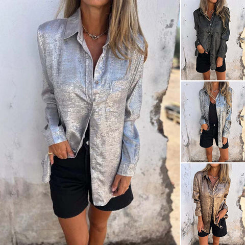 Chemise unie brillante pour femmes