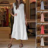 Robe sans manches en coton et lin à un bouton
