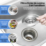 Crépine d'évier de cuisine 3 en 1 améliorée