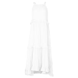 Robe de vadrouille à bretelles à col rond et sans manches de couleur unie pour femmes