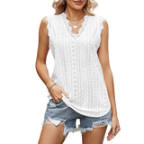 T-shirt sans manches à col V en dentelle