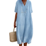 Robe en coton et lin de couleur unie pour femmes