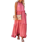 Robe de vadrouille à bretelles à col rond et sans manches de couleur unie pour femmes