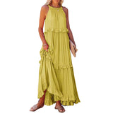 Robe de vadrouille à bretelles à col rond et sans manches de couleur unie pour femmes