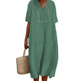 Robe en coton et lin de couleur unie pour femmes