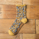 Chaussettes florales brodées vintage pour femmes