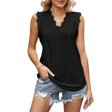 T-shirt sans manches à col V en dentelle