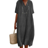 Robe en coton et lin de couleur unie pour femmes