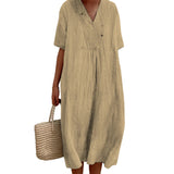 Robe en coton et lin de couleur unie pour femmes