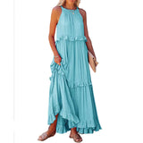 Robe de vadrouille à bretelles à col rond et sans manches de couleur unie pour femmes