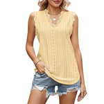 T-shirt sans manches à col V en dentelle