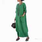 Robe longue en patchwork de coton et de lin