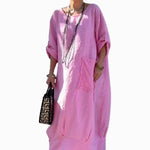 Robe longue en patchwork de coton et de lin