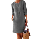 Robe décontractée à col rond en coton et lin de couleur pure