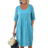 Robe trapèze à poches de couleur unie