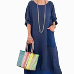 Robe longue en patchwork de coton et de lin