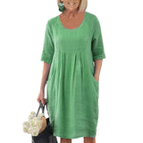 Robe trapèze à poches de couleur unie
