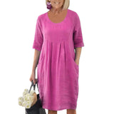 Robe trapèze à poches de couleur unie