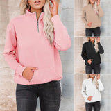 Sweat-shirt à col zippé de couleur unie