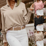Chemise décontractée ample à manches longues et col en V imprimé
