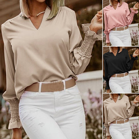 Chemise décontractée ample à manches longues et col en V imprimé